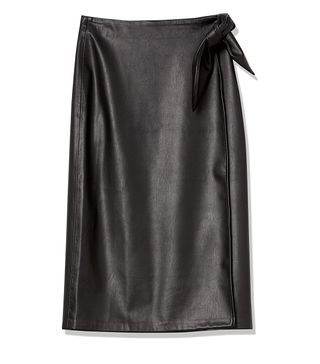 The Drop + Manon Vegan Leather Wrap Front Midi Skirt