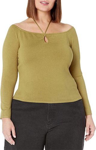 The Drop + Leni Cropped Sweetheart Neckline Cut-out Sweater Top