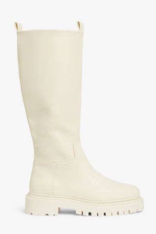 Monki + Off-White Faux Leather Knee-High Boots