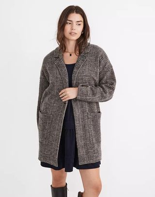 Madewell + Wool Sweater Coat in Plaid