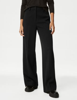 M&S Collection + Crepe Tab Detail Wide Leg Trousers