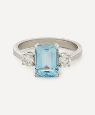 Kojis + 18ct White Gold Aquamarine and Diamond Three Stone Ring