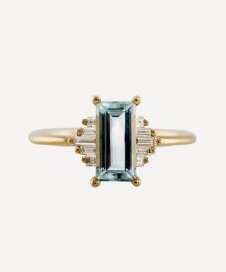 Artemer + 18ct Gold Baguette Aquamarine With Diamonds Engagement Ring