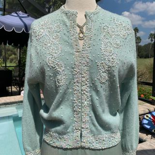 Vintage + 50s Beaded Cashmere Sweater
