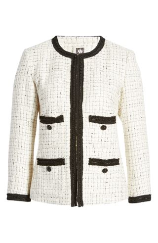 Anne Klein + Fringe Tweed Jacket