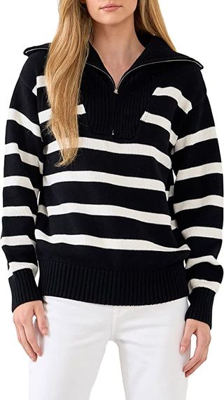 English Factory + Striped Knit Zip Pullover