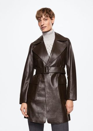 Mango + 100% Leather Robe Short Trench Coat