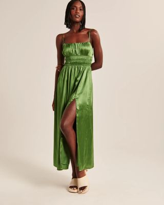 Abercrombie and Fitch + Smocked Bodice Satin Maxi Dress