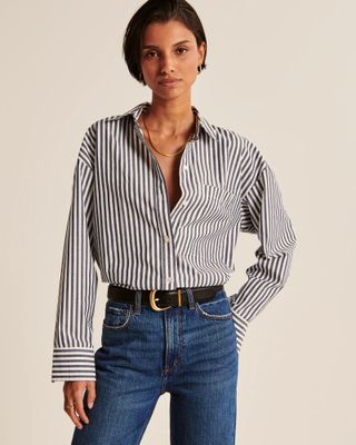 Abercrombie and Fitch + Oversized Poplin Button-Up Shirt