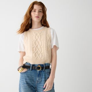 J.Crew + Cropped Cable-Knit Sweater Shell