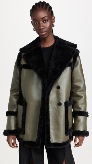 Proenza Schouler White Label + Coated Faux Leather Fleece Jacket