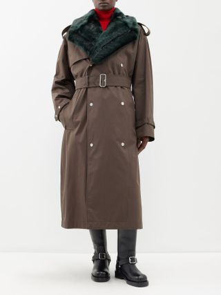 Burberry + Kennington Faux-Fur Collar Gabardine Trench Coat