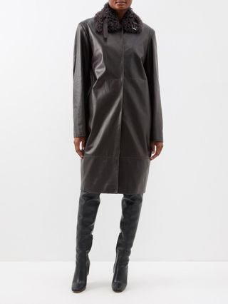 16Arlington + Enid Shearling-Collar Leather Coat