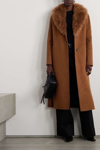 Yves Salomon + Belted Shearling-Trimmed Wool and Cashmere-Blend Coat