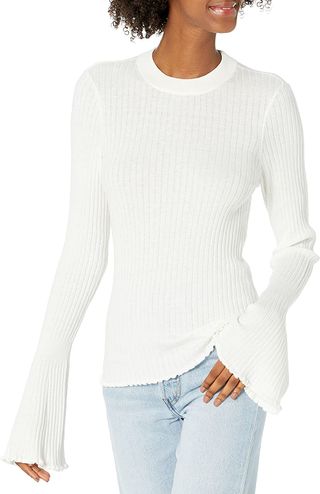 Paige + Iona Sweater Slightly Cropped Bell Sleeve Supremely Soft in Ivory