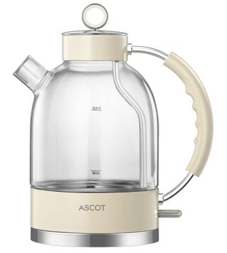 Visit the Ascot Store + Electric Kettle, Ascot Glass Electric Tea Kettle 1.7l, 1500w, Stainless Steel Tea Heater & Hot Water Boiler, Borosilicate Glass, BPA-Free, Cordless, With Auto Shut-Off and Boil-Dry Protection-Beige