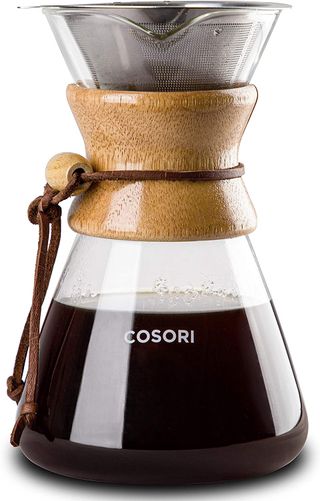 Pour Over + Pour Over Coffee Maker with Double-layer Stainless Steel Filter, Coffee Dripper Brewer & Glass Coffee Pot, High Heat Resistant Decanter, 34 Ounce