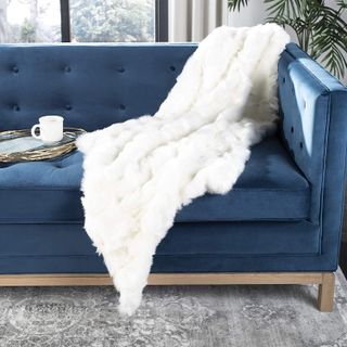 Safavieh + Home Collection Snow White Faux Fur 60 x 72-inch Sofa Chaise Lounge Club Chair Living Room Bedroom Decorative Throw Blanket