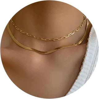 Chesky + 14K Gold/Silver Plated Snake Chain Necklace Herringbone Necklace Gold Choker Necklaces for Women Girl Gifts Jewelry 1.5/3/5MM(W) 14