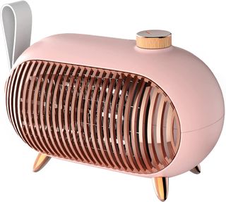 Metkiio + Space Heater – Portable Mini Heater for Home and Office – Energy-Efficient Small Space Heater with Overheating Protection – Retro Heater for Bedroom, Camping Tent, RV Trailer,Vintage Pink