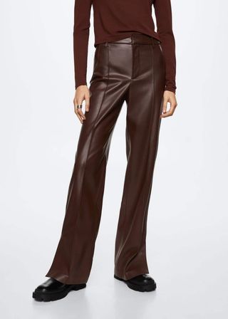Mango + Leather-Effect Straight Trousers