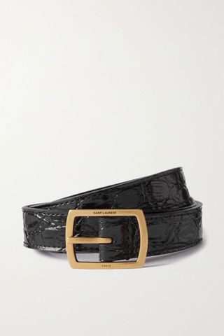 Saint Laurent + Croc-Effect Leather Belt