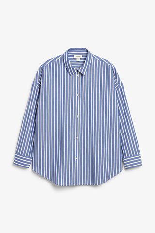 Monki + Blue Stripe Oversized Cotton Shirt