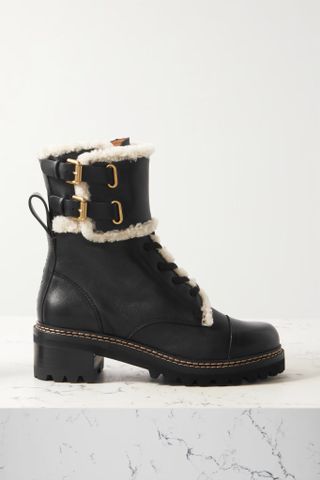 See by Chloé + Mallory Shearling-Lined Leather Combat Boots