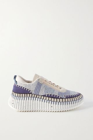 Chloé + Nama Embroidered Suede and Recycled Mesh Sneakers