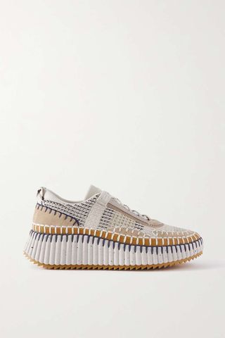 Chloé + Nama Embroidered Suede and Recycled-Mesh Sneakers