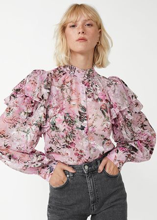 & Other Stories + Gathered Mock Neck Frilled Blouse