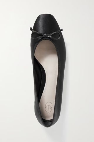Porte & Paire + Bow-Embellished Satin Ballet Flats