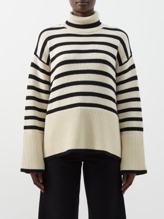Tôteme + Roll-Neck Striped Wool-Blend Sweater