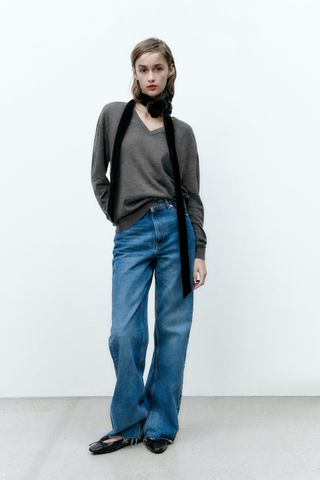 Zara + 100% Fine Merino Wool V-Neck Sweater