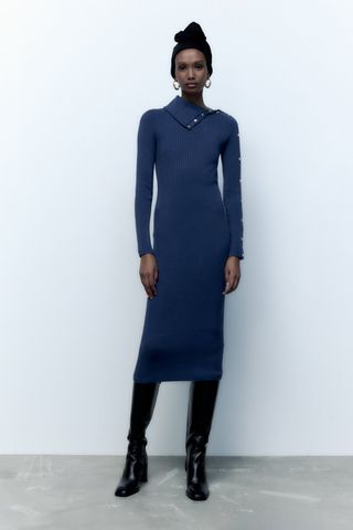Zara + Side-Button Knit Midi Dress
