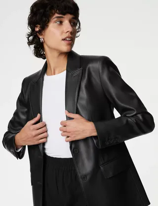 Marks & Spencer + Faux Leather Tailored Single Breasted Blazer