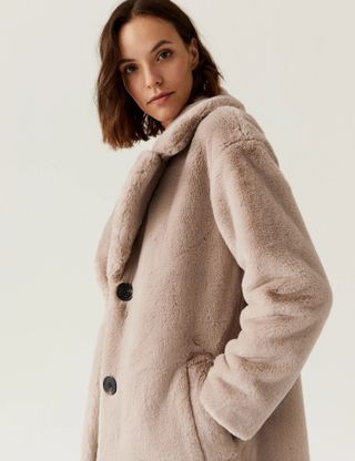 M&S Collection + Faux Fur Collared Relaxed Longline Coat