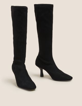 M&S Collection + Stiletto Heel Square Toe Knee High Boots
