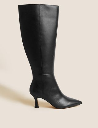 Autograph + Leather Kitten Heel Pointed Knee High Boots