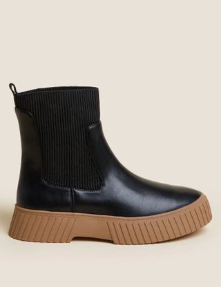 M&S Collection + Wide Fit Chelsea Flatform Ankle Boots