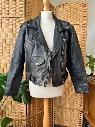 Researched Reworn + Vintage 1980s Black Genuine Leather Biker
