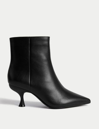 M&S Collection + Wide Fit Leather Kitten Heel Ankle Boots