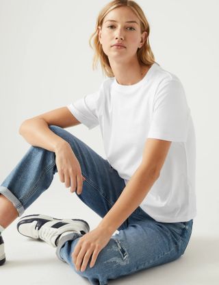 M&S Collection + Pure Cotton Modern T-Shirt in White
