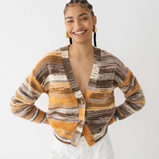 J.Crew + Space-Dyed Ribbed V-Neck Cardigan Sweater
