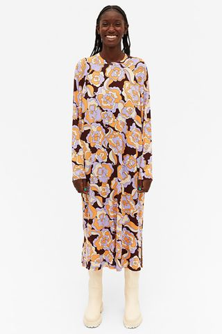Monki + Abstract Floral Long Sleeve Jersey Dress