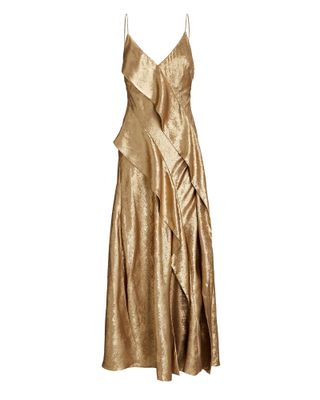 Acler + Queensbridge Ruffled Metallic Chiffon Midi Dress
