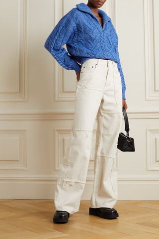 Ganni + Cable-Knit Organic Cotton-Blend Half-Zip Sweater