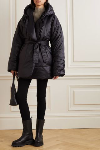 Norma Kamali + Reversible Hooded Belted Quilted Padded Shell Jacket
