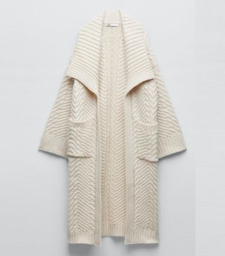 Zara + Long Cable Knit Cardigan