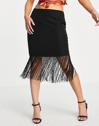 Vero Moda + Body-Conscious Tassel Midi Skirt
